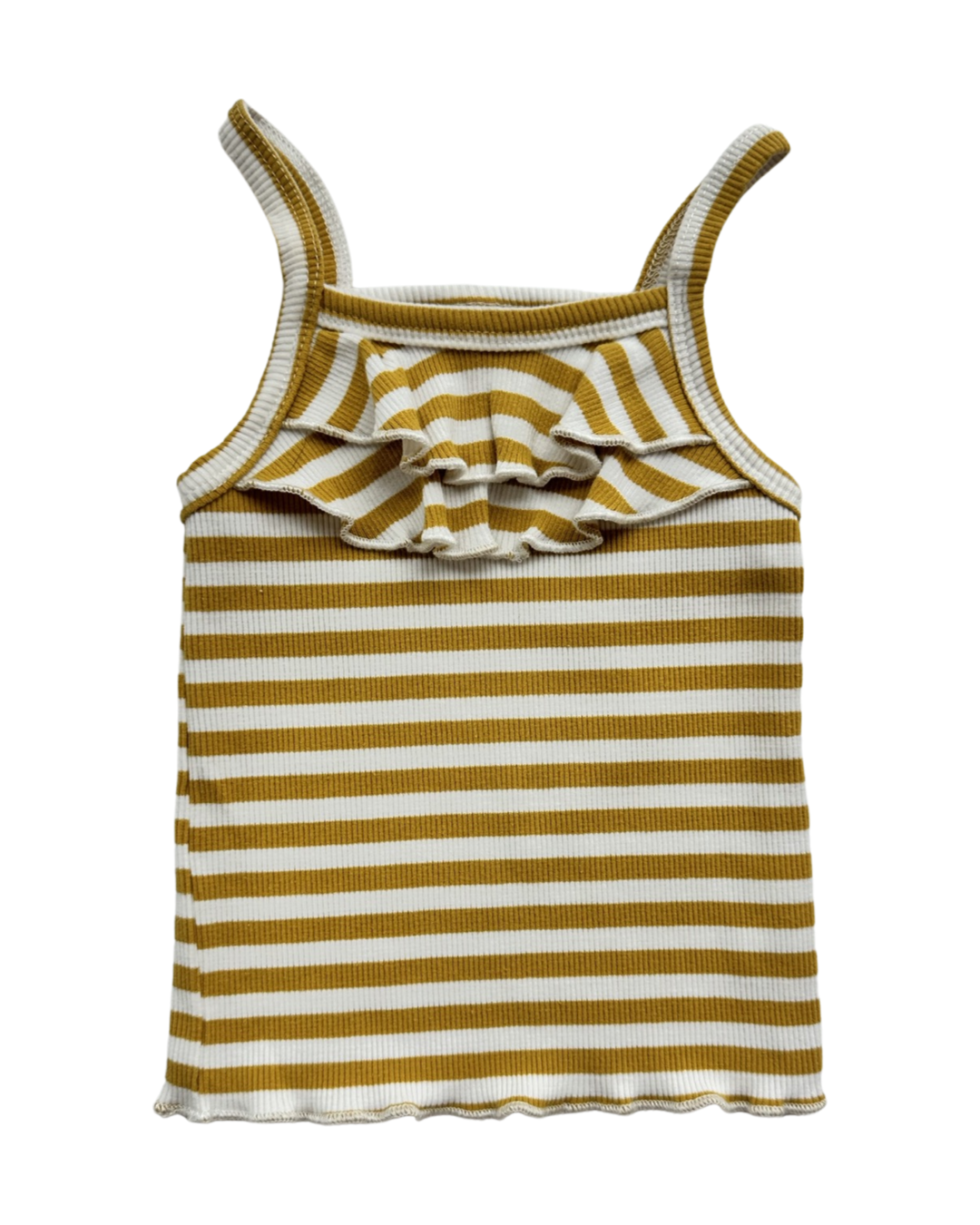 12M Baby Girl Mustard Yellow Stripped Tank Top & Ruffle butt Bubble Shorts