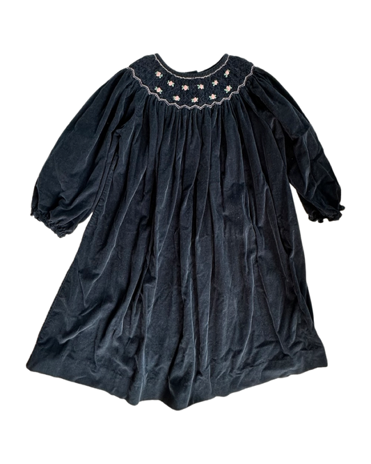 6 Youth Girls Navy Corduroy Royal Child Smocked Long Sleeve Dress