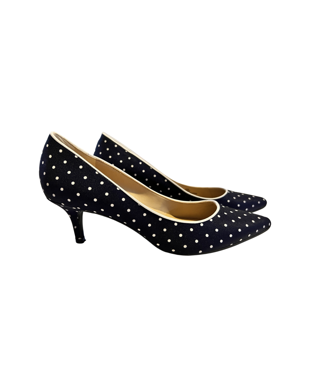 Womens Size 6.5 Isaac Mizrahi Live! Navy Polka Dot Pumps Shoes