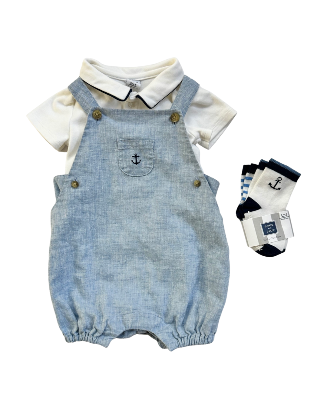 3-6M Baby Boy Janie & Jack 3pc Chambray Bubble Romper Set
