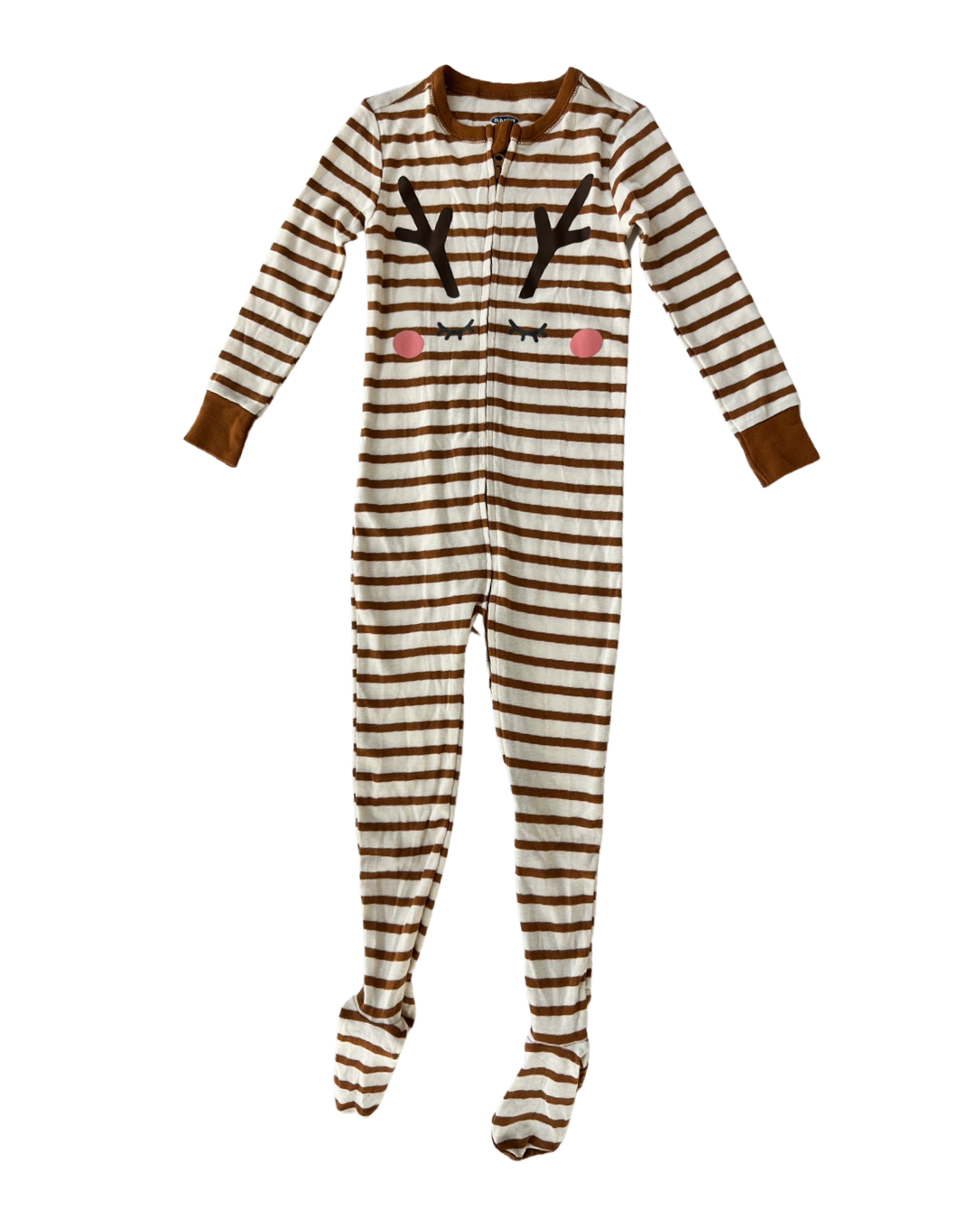 3T Toddler Girl Old Navy Brown Striped Reindeer Footed PJs