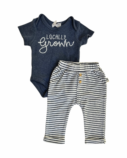 0-3M Baby Boy Rabbit + Bear Locally Grown Onesie Jogger Set