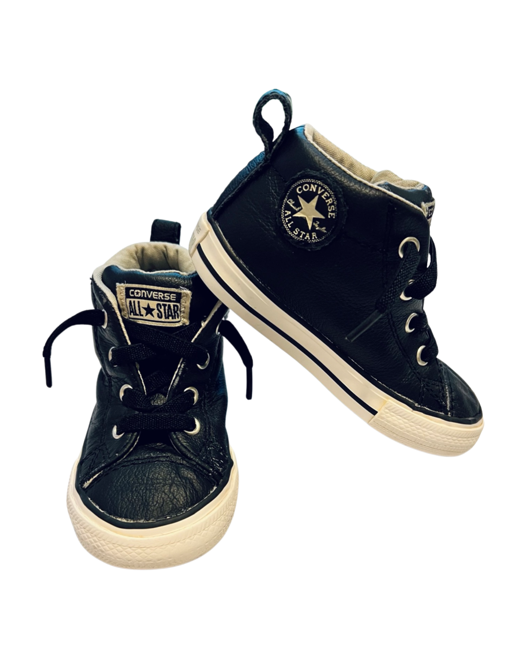 7C Toddler Boy Black Leather All Star Converse Chucks