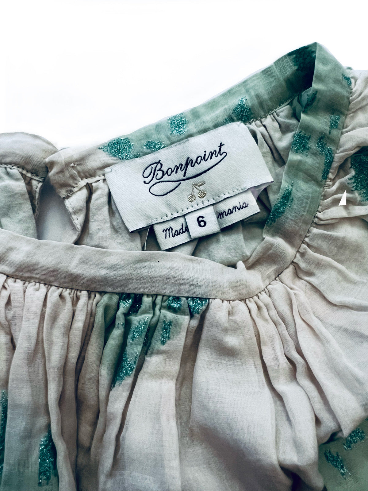 6 Youth Girls Bonpoint Green Watercolor Dress.