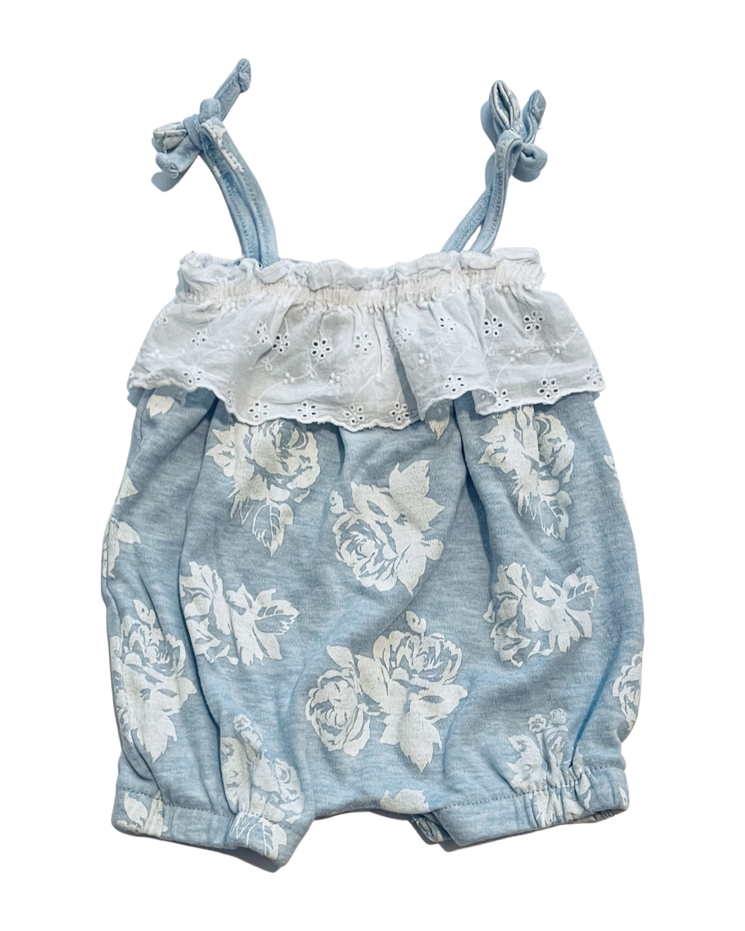 0-3M Baby Girl Laura Ashley Baby Blue Floral Rose Bubble Romper