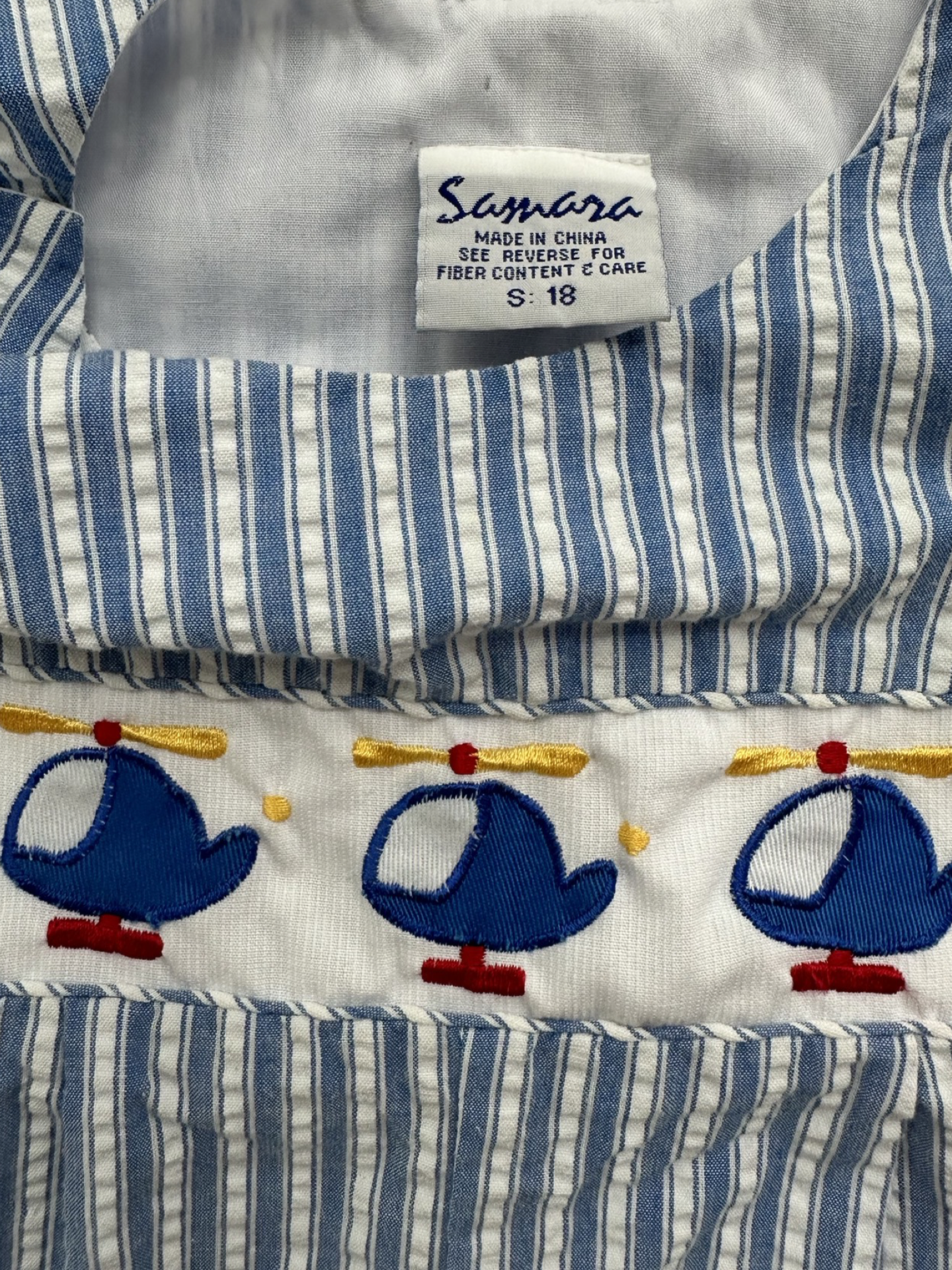 18M Baby Boy Samara Blue Seersucker Helicopter Romper Bubble