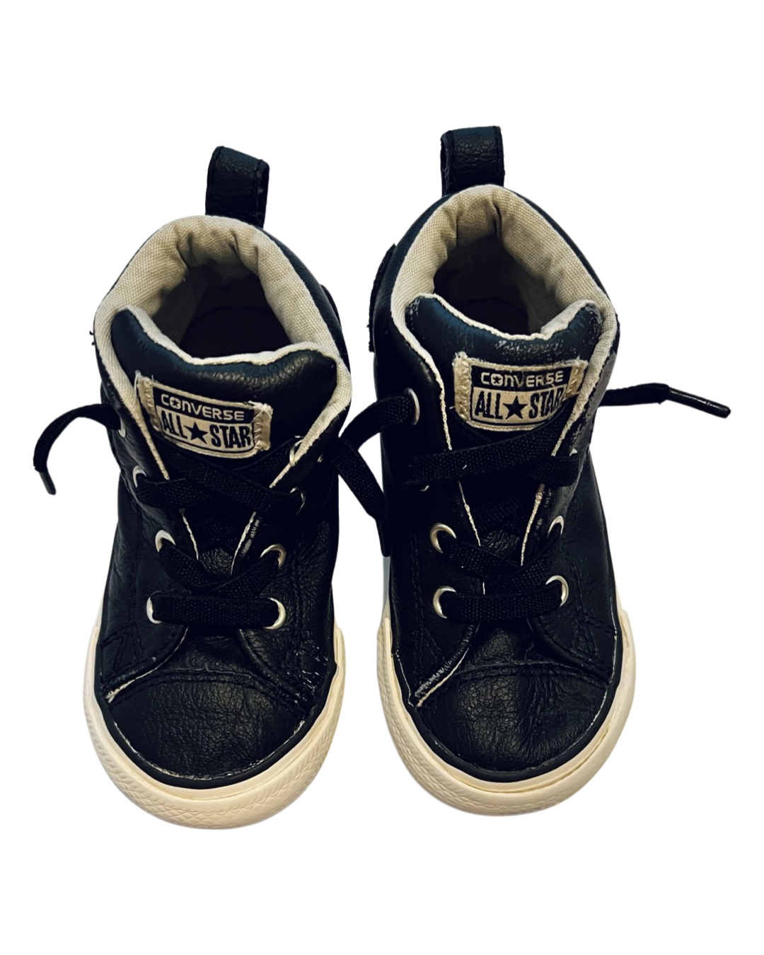 7C Toddler Boy Black Leather All Star Converse Chucks