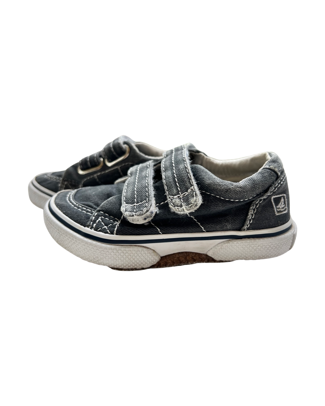6C Toddler Boy Gray-Blue Canvas Sperry Top-Sider Velcro Shoes