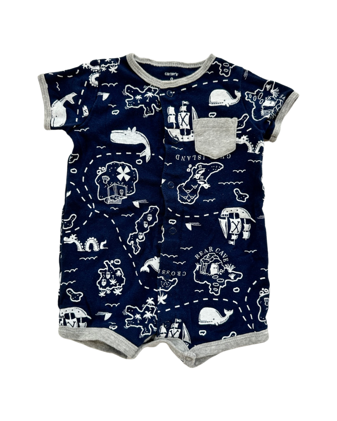 9M Baby Boy Carters Navy Pirate Treasure Map Romper