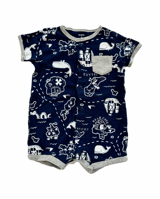 9M Baby Boy Carters Navy Pirate Treasure Map Romper