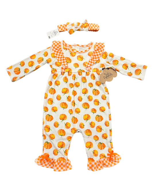 6M Baby Girl Baby Essentials Pumpkin Romper & Headband