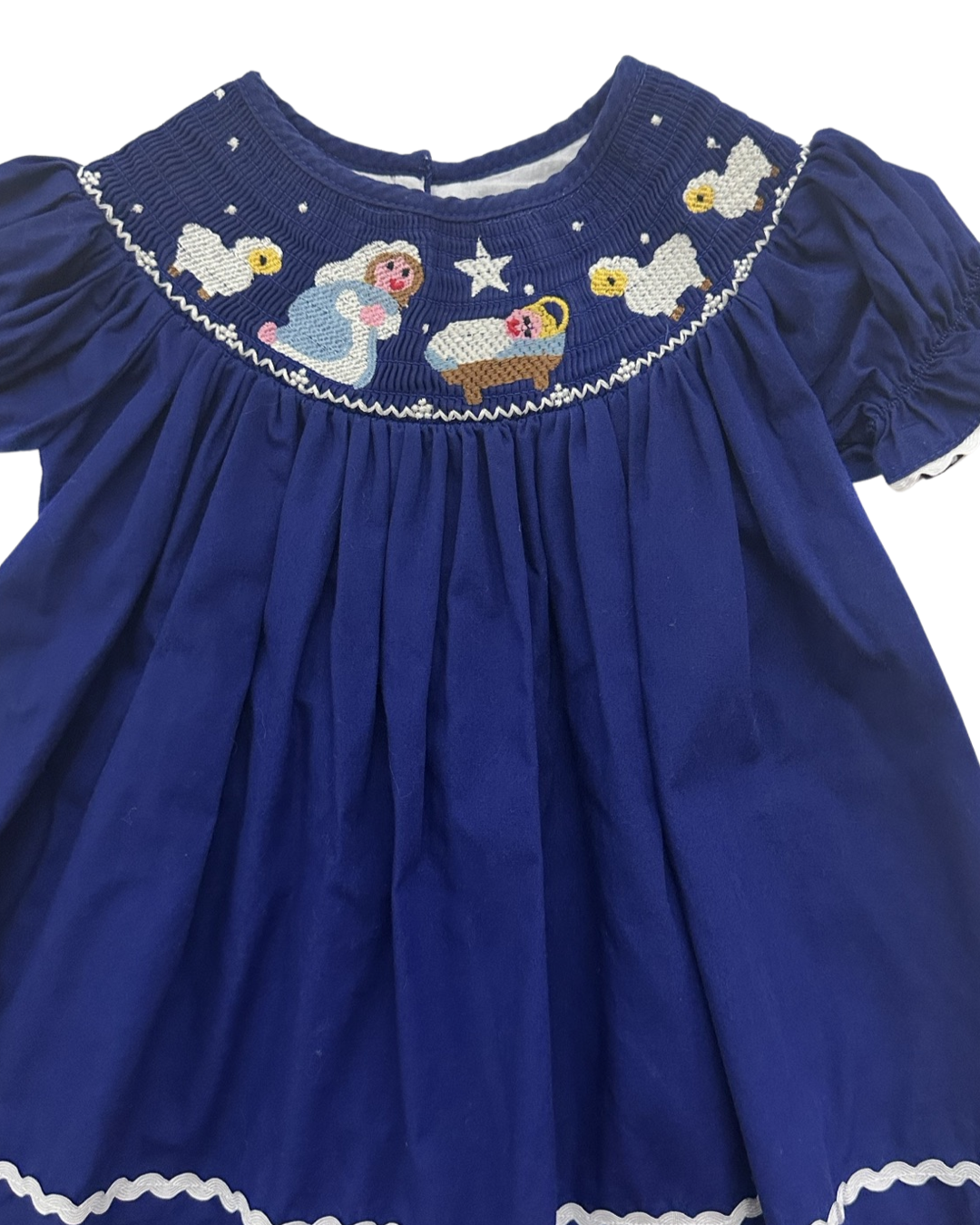 3-6M Baby Girl Lil Cactus Blue Smocked Nativity Christmas Dress