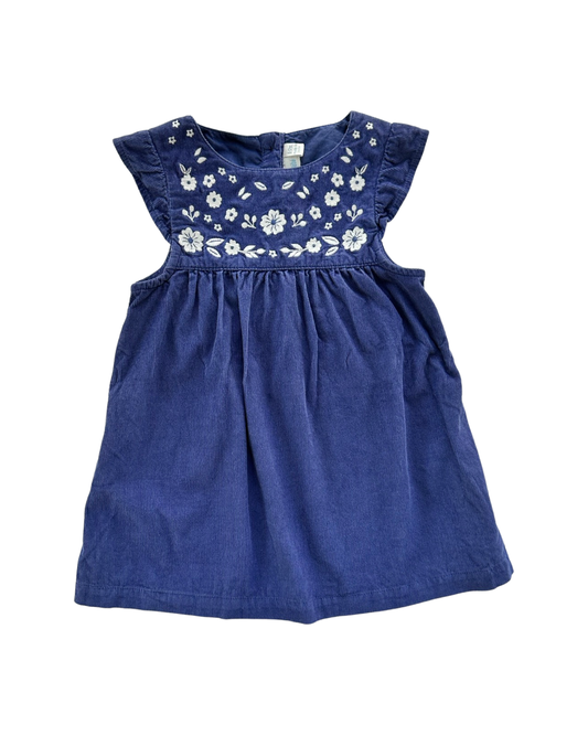 6-12M Baby Girl JoJo MaMan Bebé Blue Corduroy Dress Embroidered Flowers