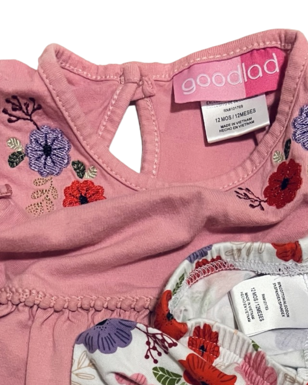 12M Baby Girl GoodLad 2 Pc Pink Floral Top & Leggings Outfit