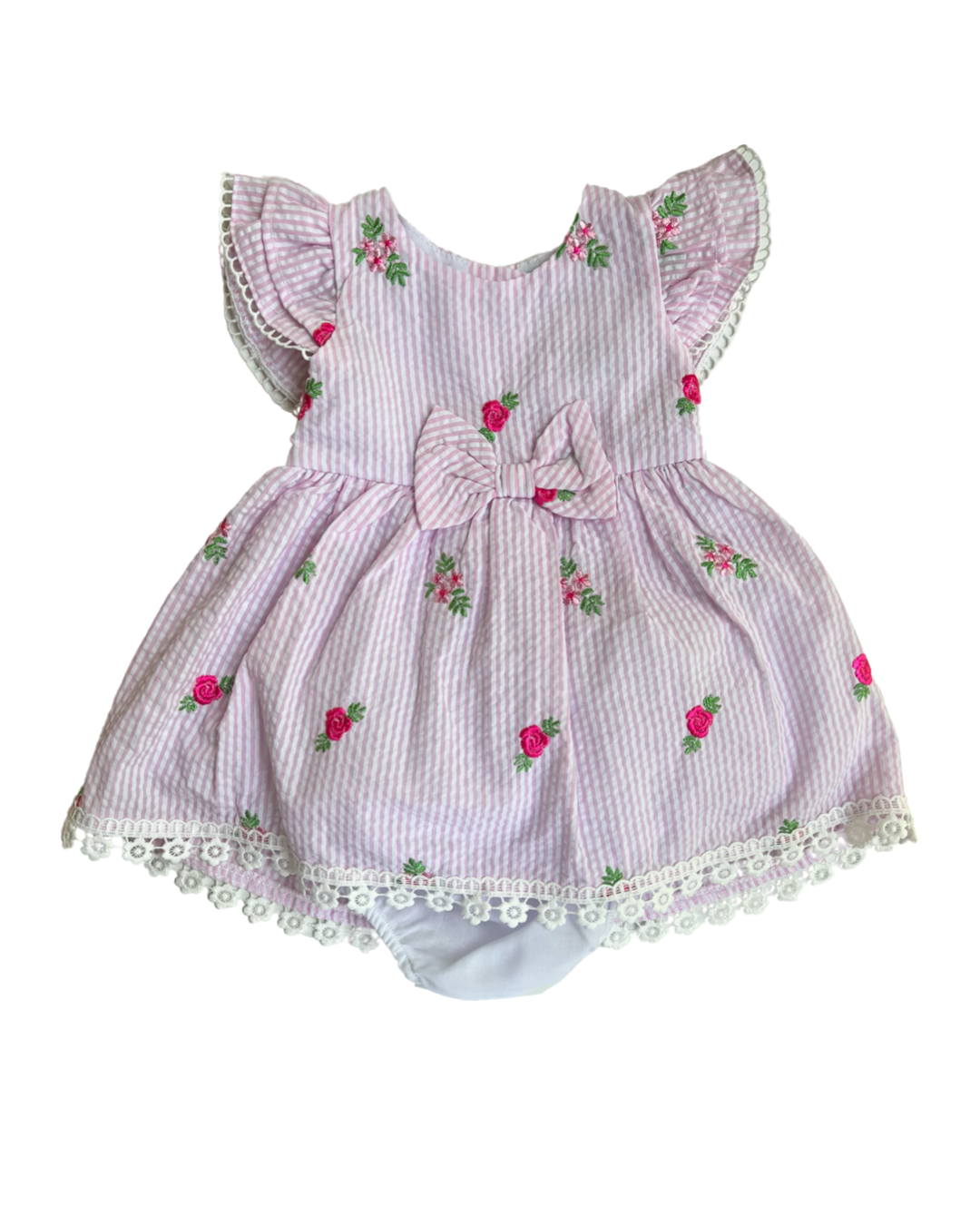 3-6M Baby Girl Pink Seersucker Rare Editions Dress w/ Bloomers