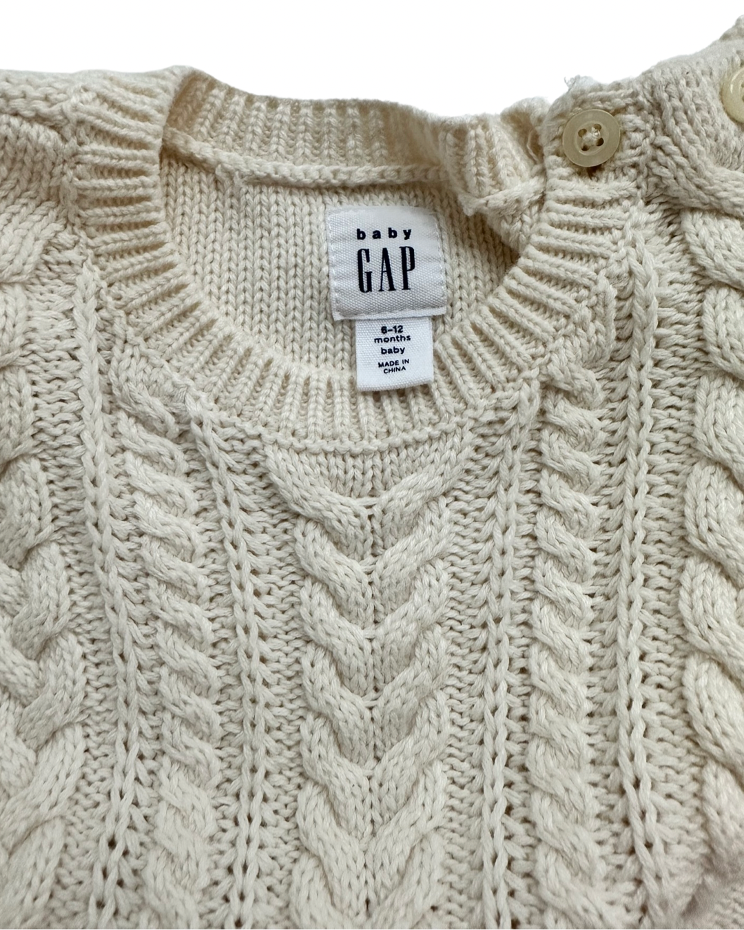 6-12M Baby Girl Cream Baby Gap Cable Knit Sweater Dress