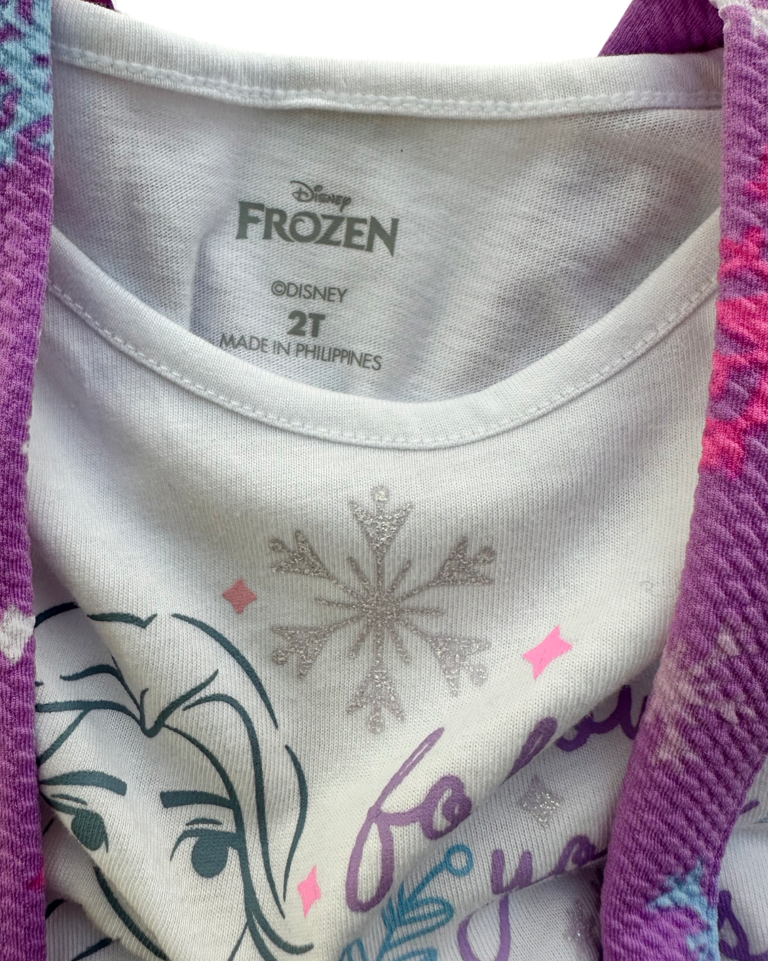 2T Toddler Girl Disney Frozen Elsa Purple Jumper Skirt with White Top