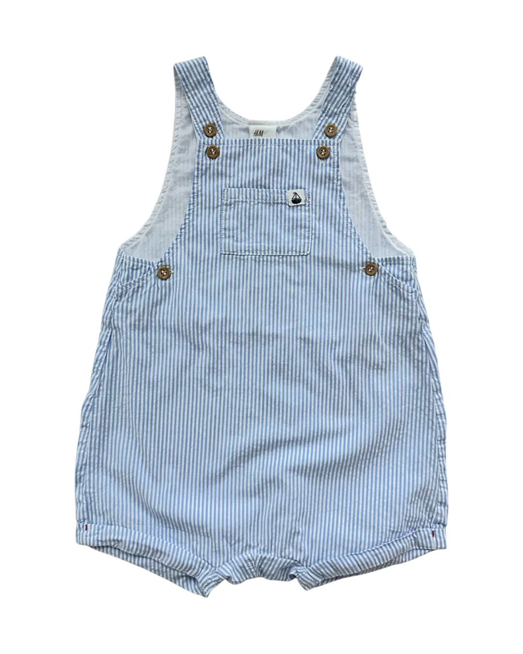 12M-18M Baby Boy H&M Blue Striped Romper Sailboat