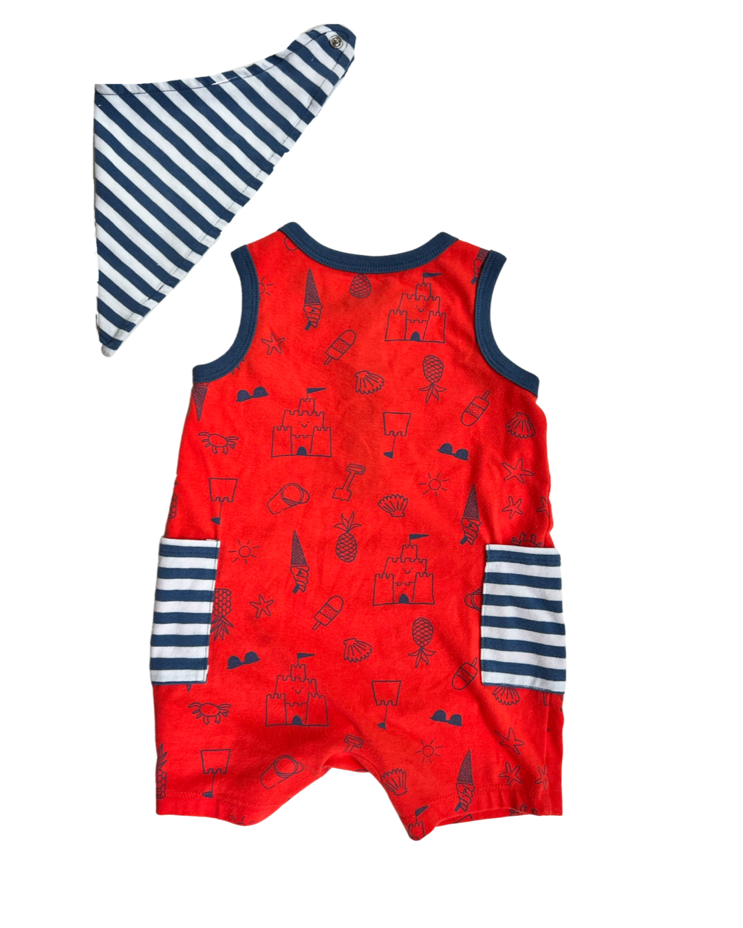 3-6M Baby Boy Summer Cat & Jack Romper w/ Bandana Bib