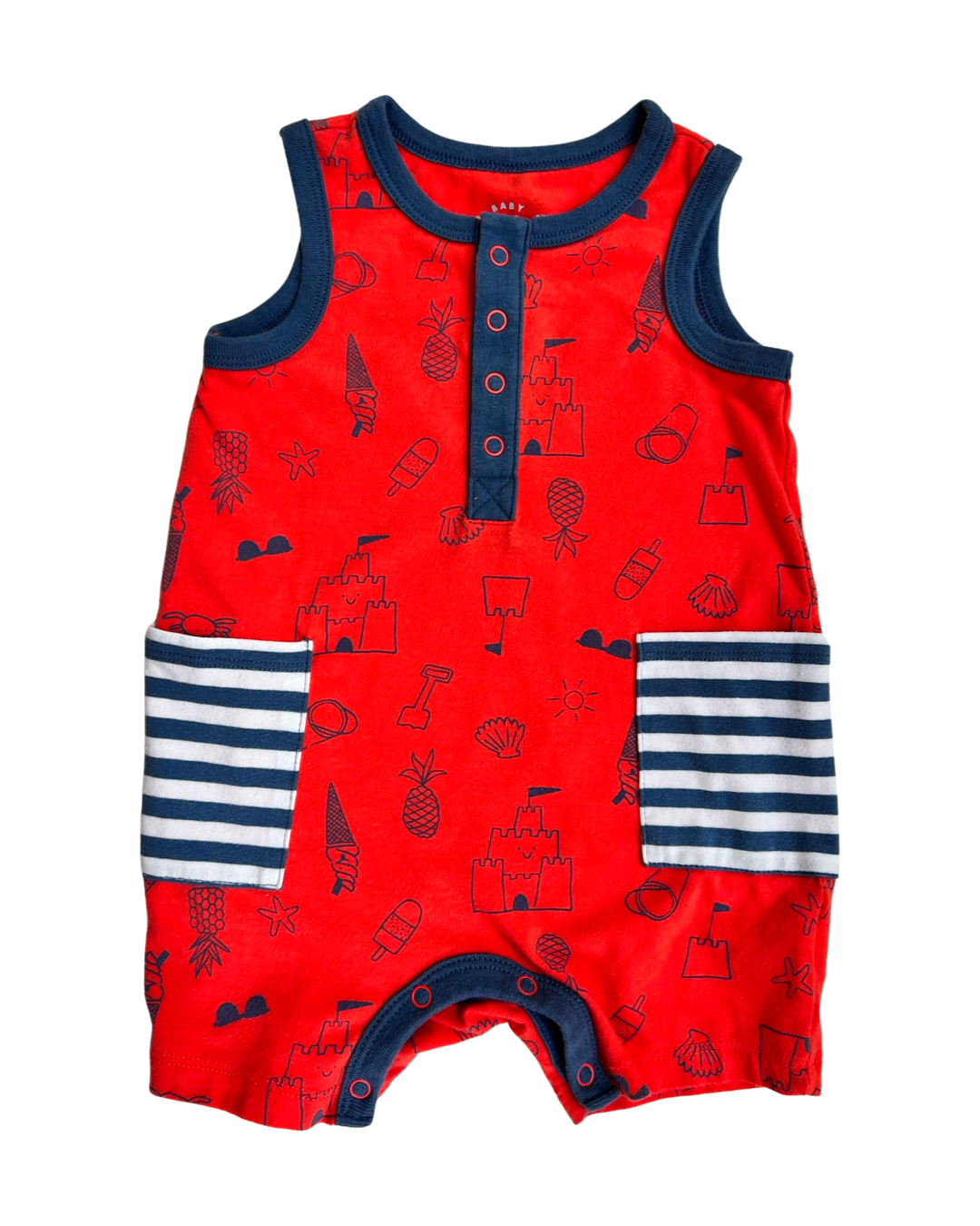 3-6M Baby Boy Summer Cat & Jack Romper w/ Bandana Bib