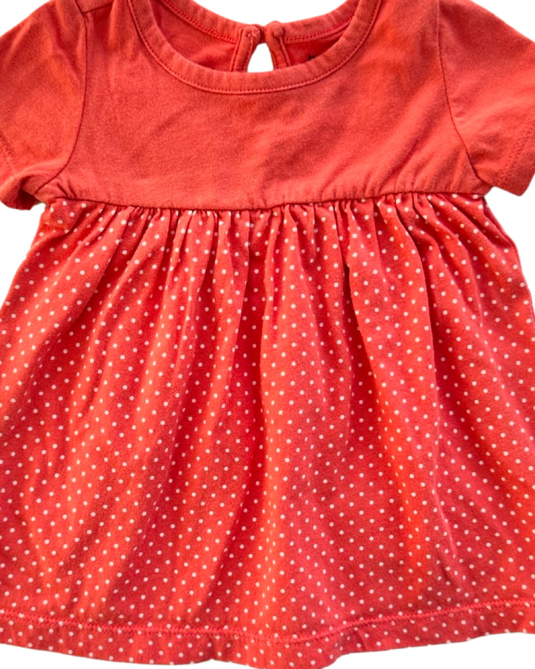 0-3M Baby Girl Baby Gap Coral / White Polka Dot Dress