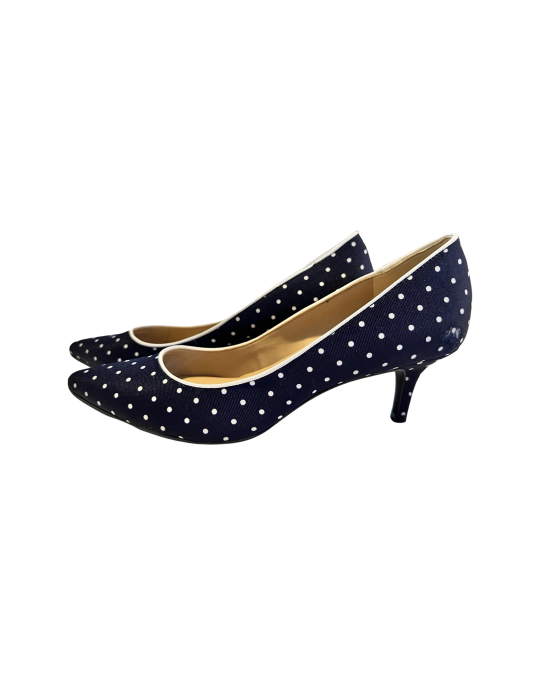 Womens Size 6.5 Isaac Mizrahi Live! Navy Polka Dot Pumps Shoes