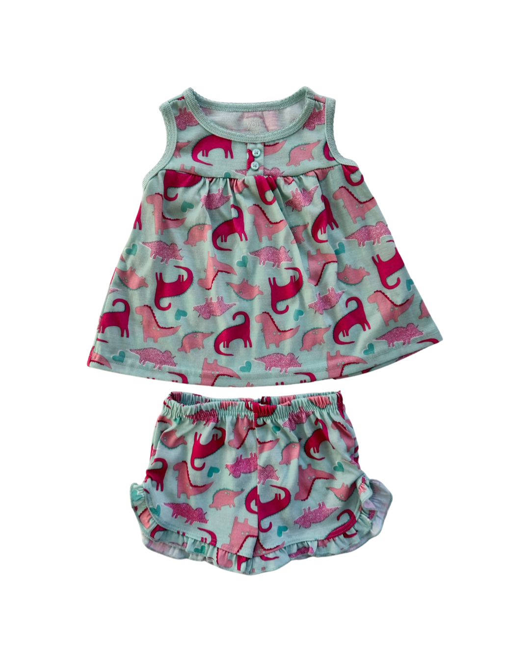 12M Baby Girl Carters Pink / Aqua Dinosaur PJs Shorts & Tank