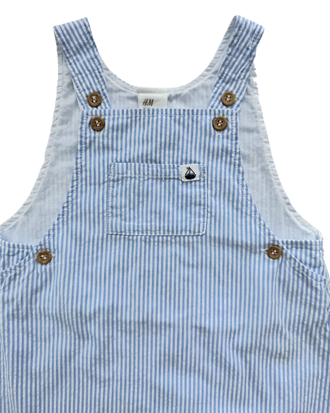 12M-18M Baby Boy H&M Blue Striped Romper Sailboat
