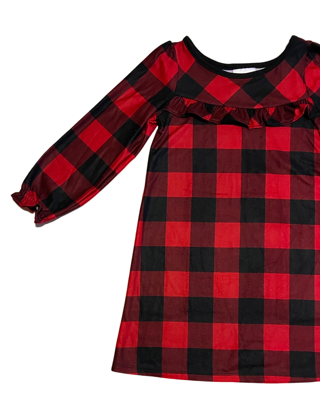 3T Toddler Girl Red Buffalo Plaid Christmas Print Long sleeve Nightgown Dress