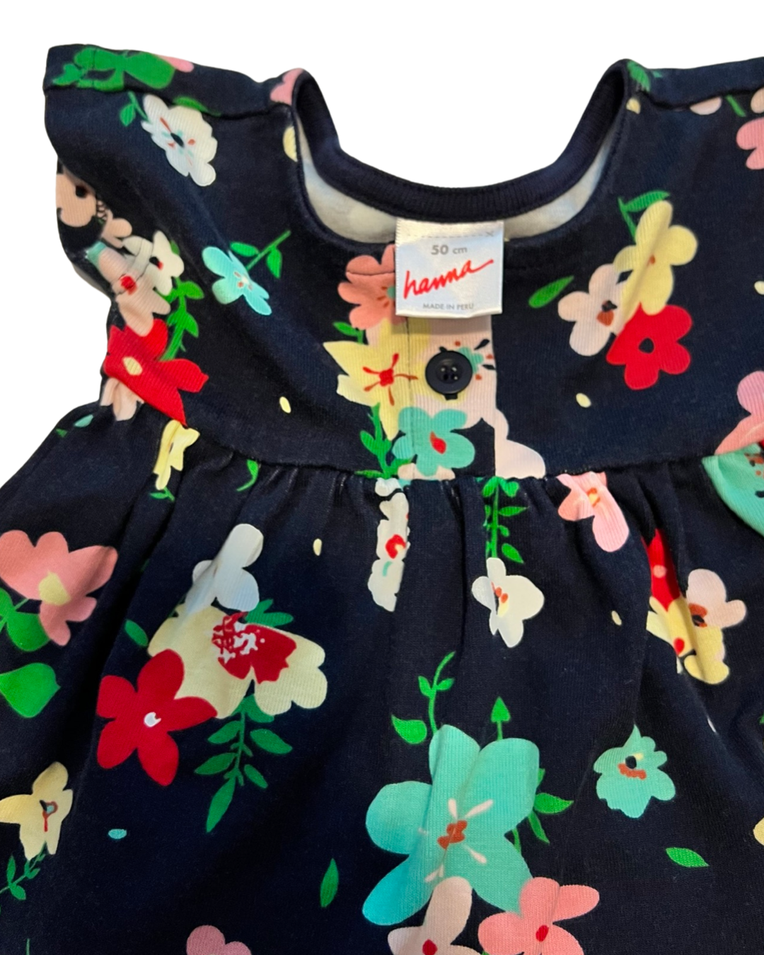 0-3M Baby Girl Navy Floral Hanna Andersson Dress with Yellow Bloomers