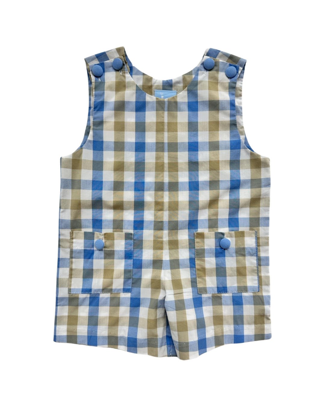 18M Baby Boy Bella Bliss Blue / Taupe Plaid Romper