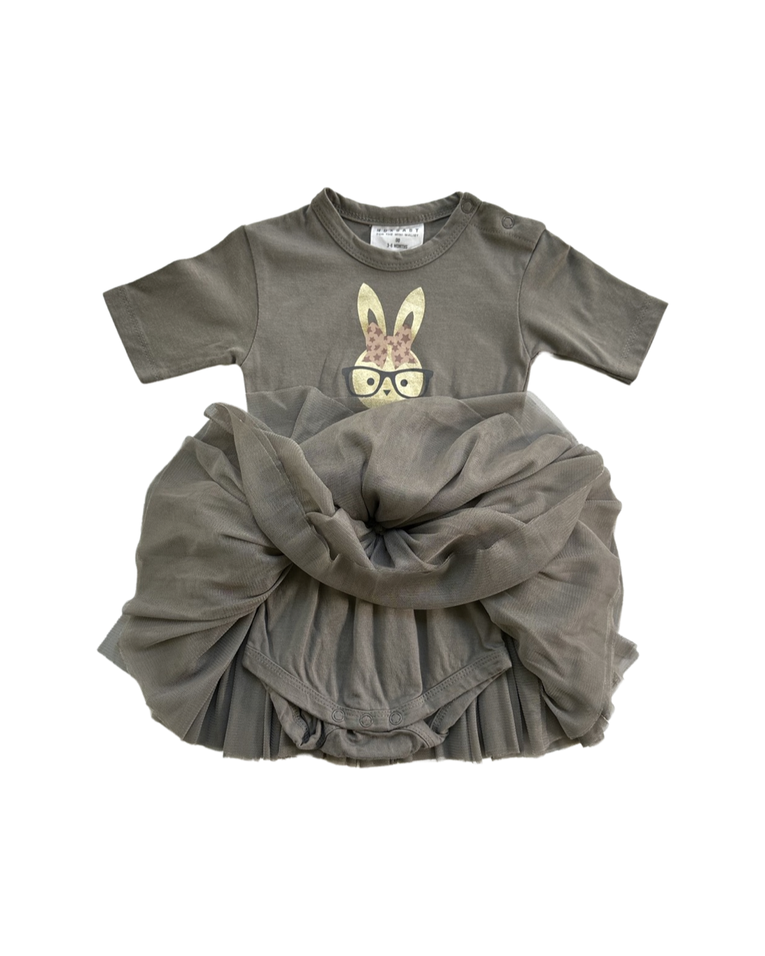 3-6M Baby Girl Huxbaby Hip Bunny Gray Tutu Onesie Dress