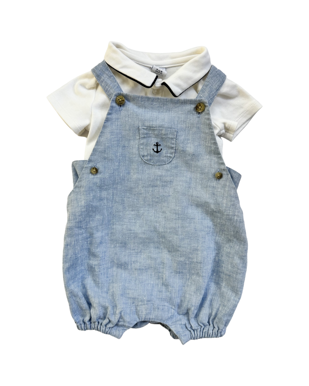 3-6M Baby Boy Janie & Jack 3pc Chambray Bubble Romper Set