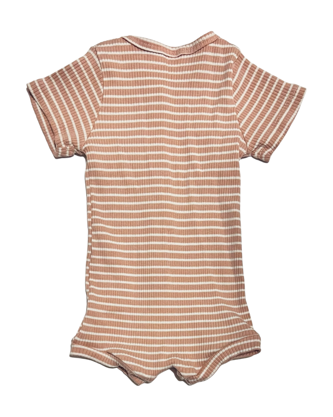 12M-18M Baby Girl Pink & White Striped Salmon Ribbed Romper
