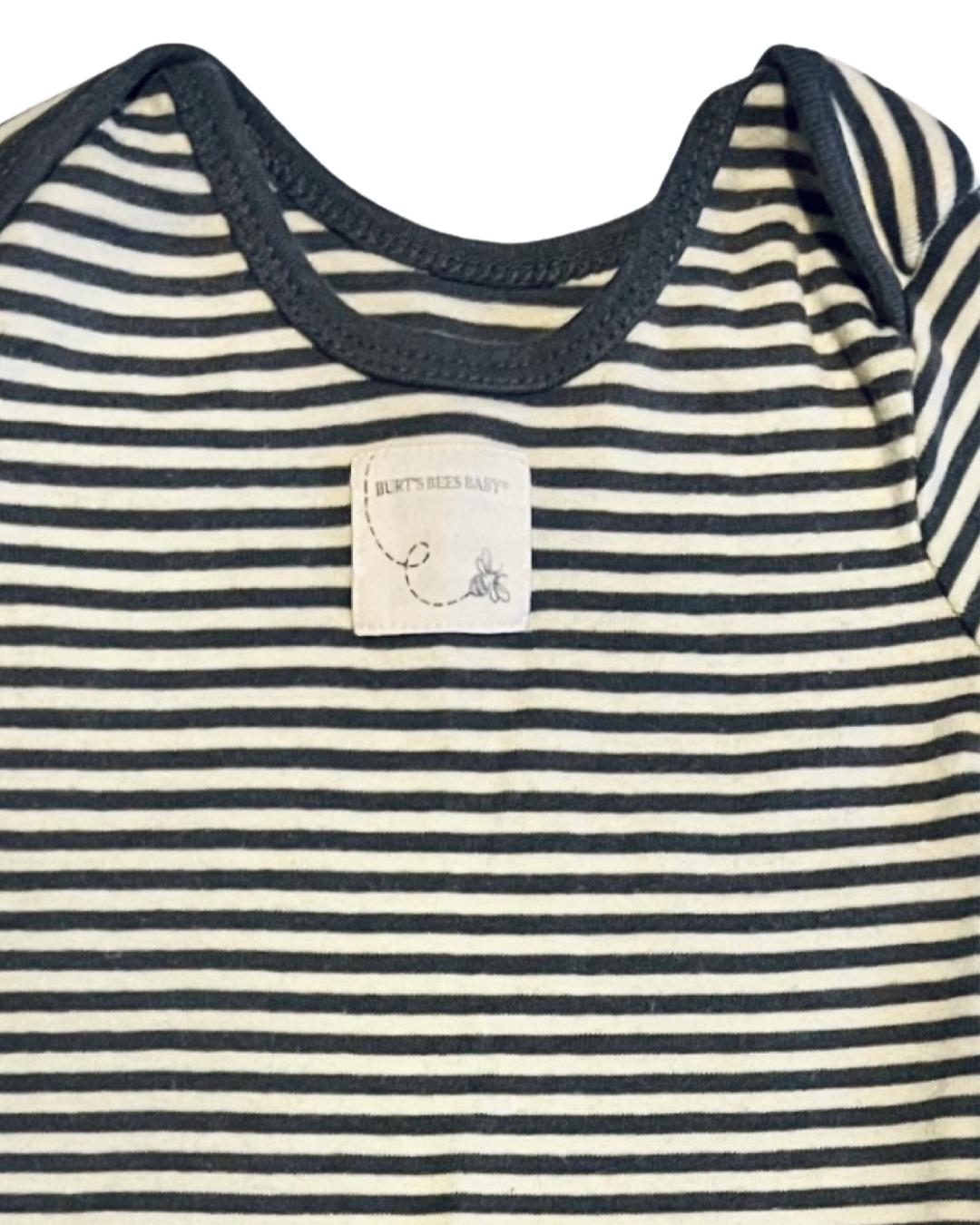 0-3M Baby Boy Burt’s Bees Gray & White Striped Organic Cotton Romper