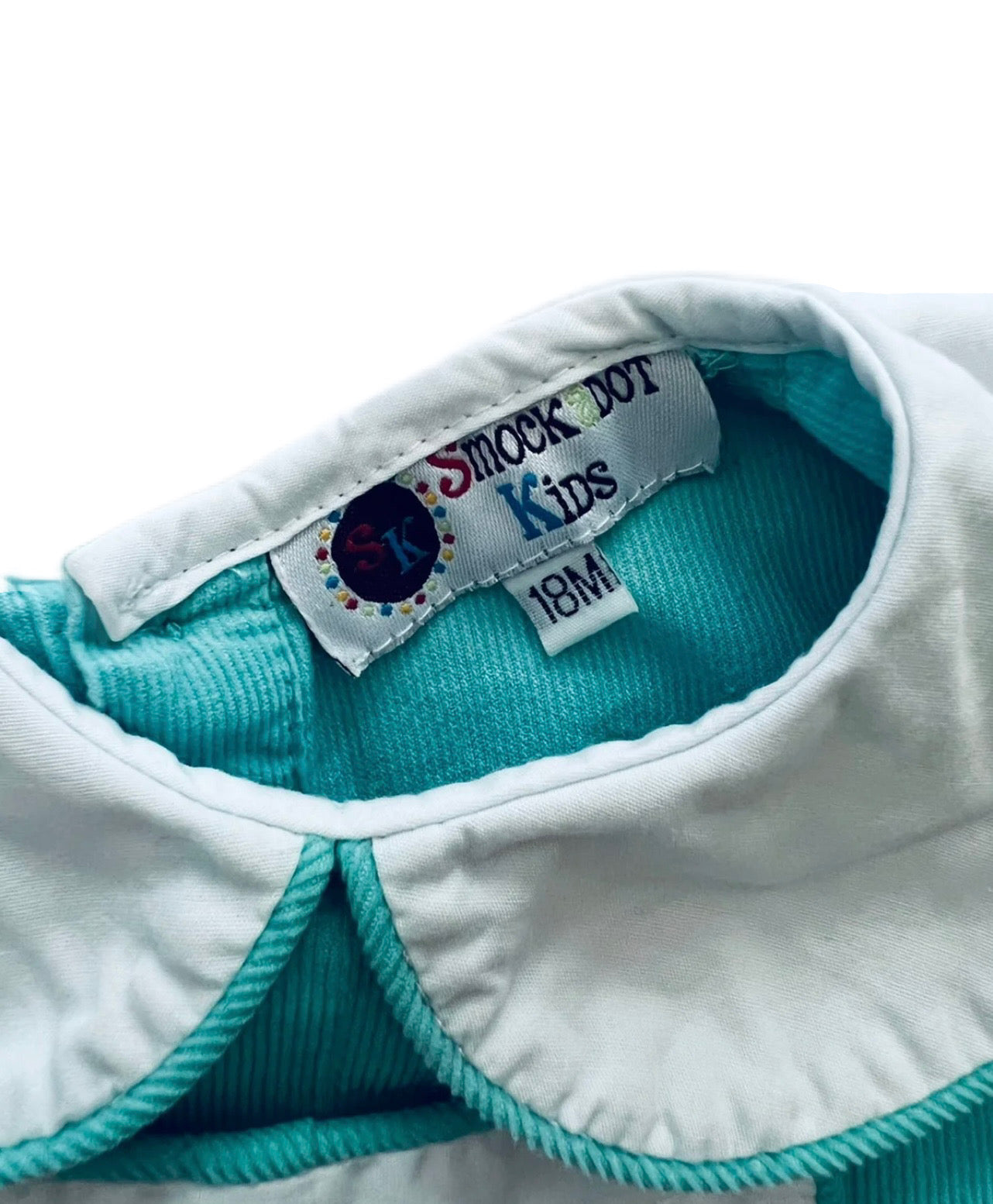 18M Baby Girl Smockadot Teal Corduroy Peter Pan Collar Dress
