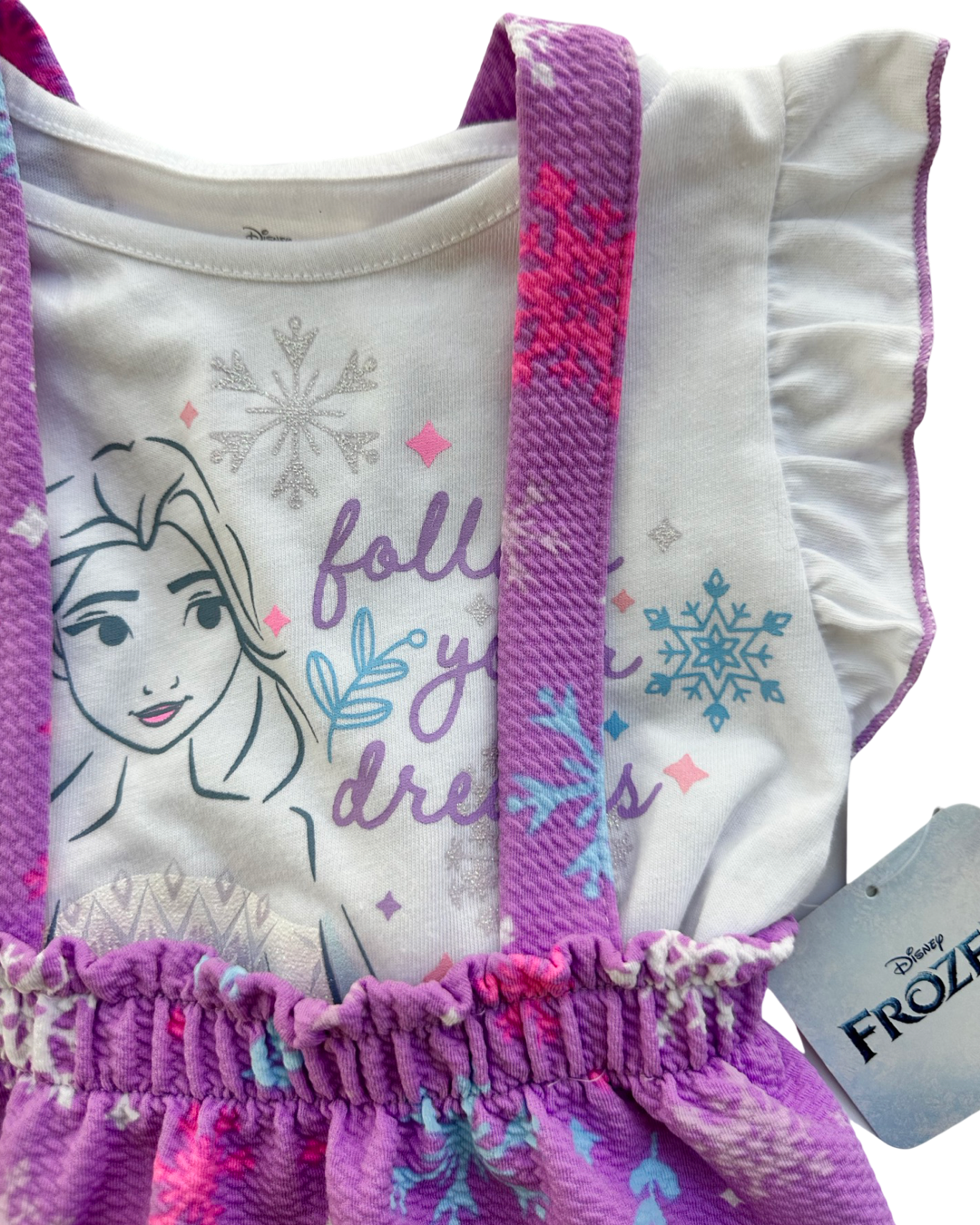 2T Toddler Girl Disney Frozen Elsa Purple Jumper Skirt with White Top