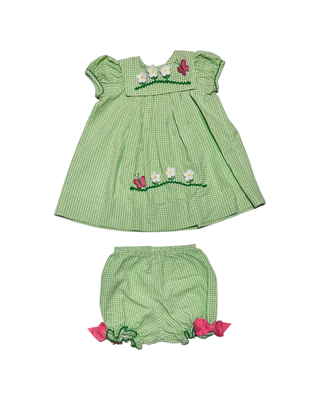 24M Baby Girl Green Gingham Peaches & Cream 2Pc Set Dress w/ Matching Bubble Bloomers