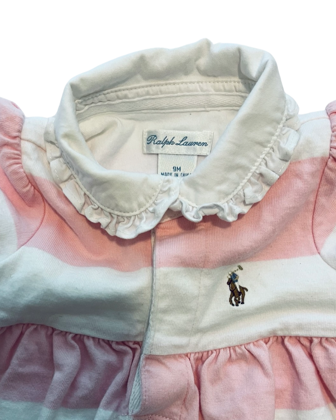 9M Baby Girl Pink & White Striped Ralph Lauren Polo Dress