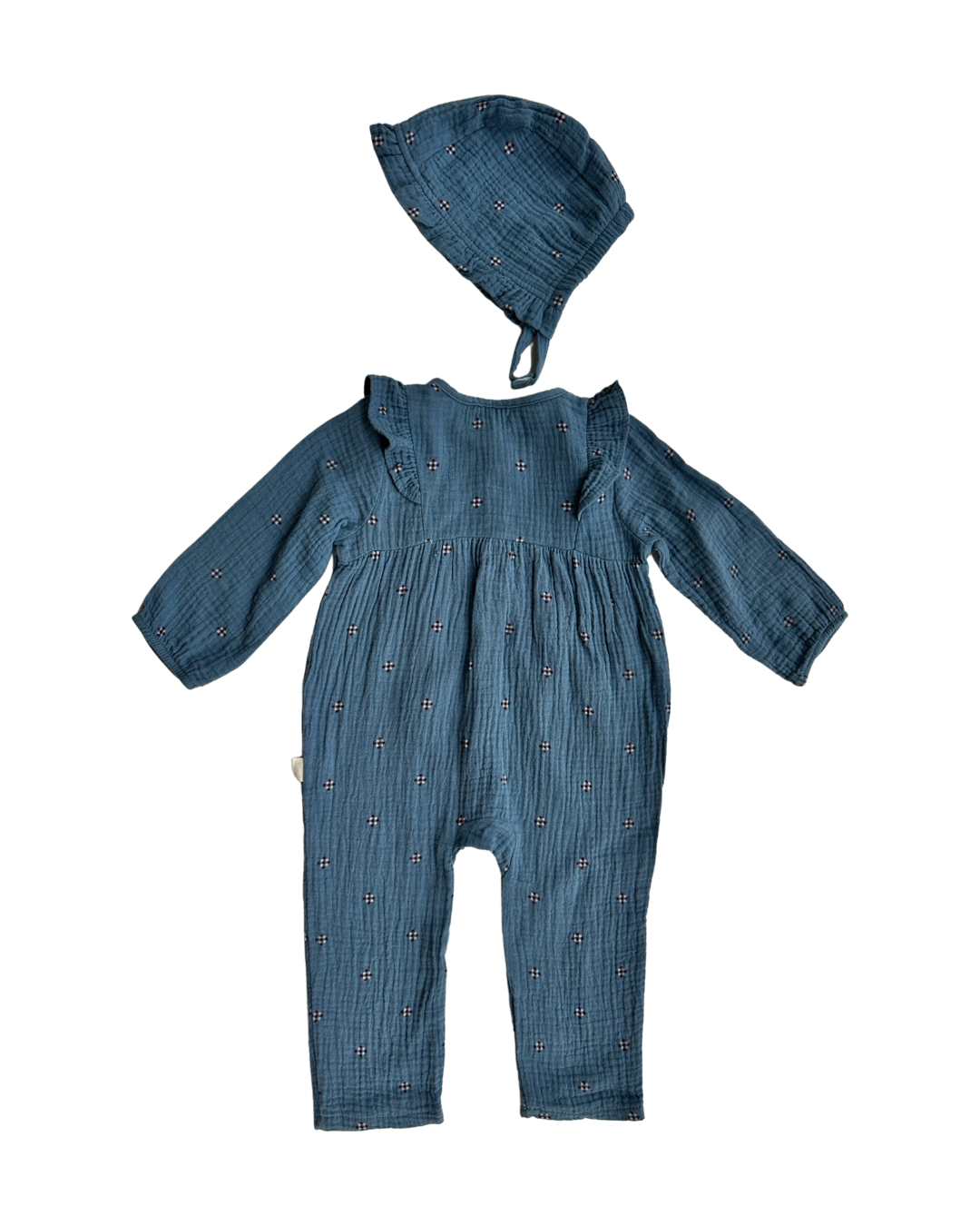 18M Baby Girl Rabbit + Bear Muslin Romper + Bonnet