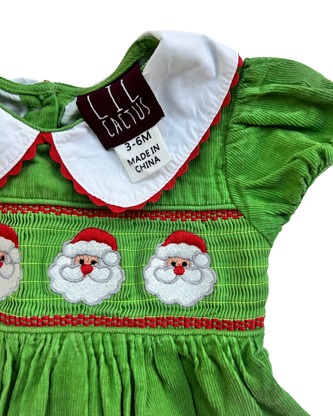 3-6M Baby Girl Lil’ Cactus Smocked Santa Christmas Dress