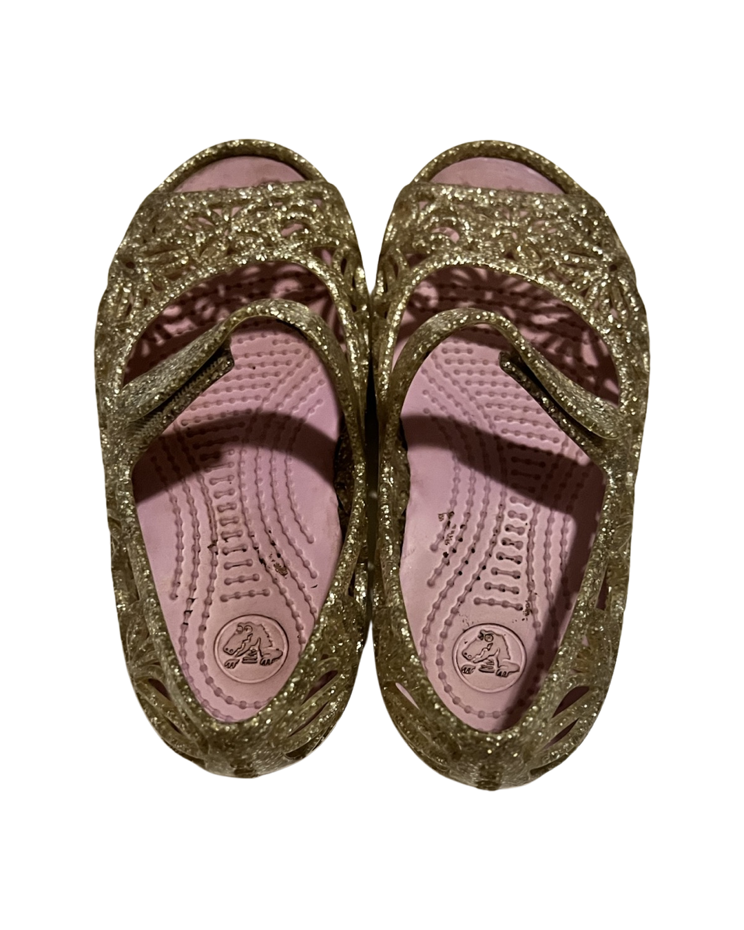 9C Toddler / 10C Toddler Girl Silver / Gold Glitter Velcro Crocs