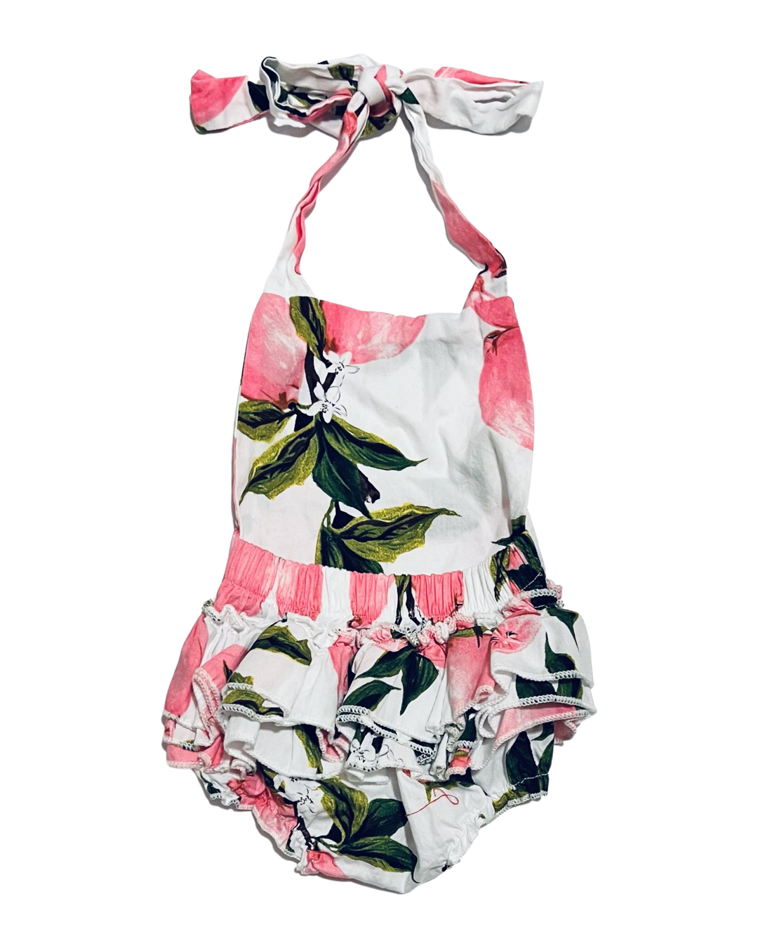 6-12M Baby Girl Pink Lemon Halter Rufflebutt Bubble
