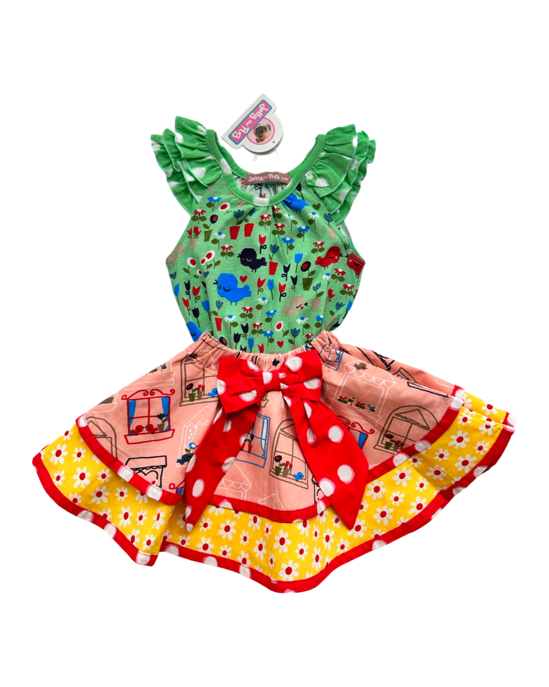 24M Baby Girl Jelly The Pug Boutique Bird Skirt and Top