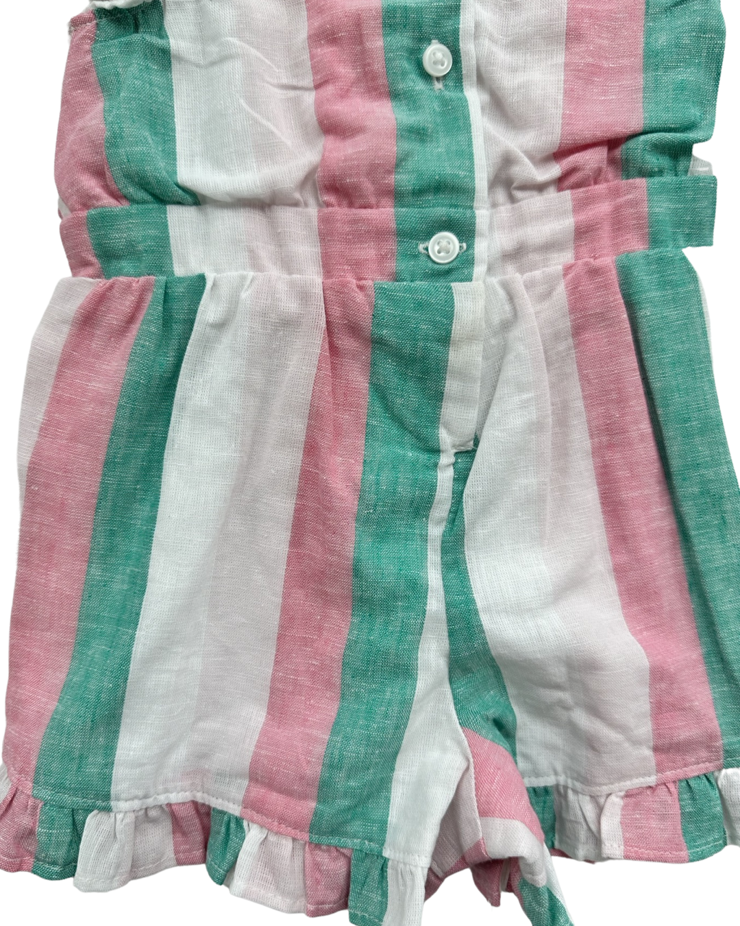 12M-18M Baby Girl Janie & Jack Pink and Green Striped Linen Romper
