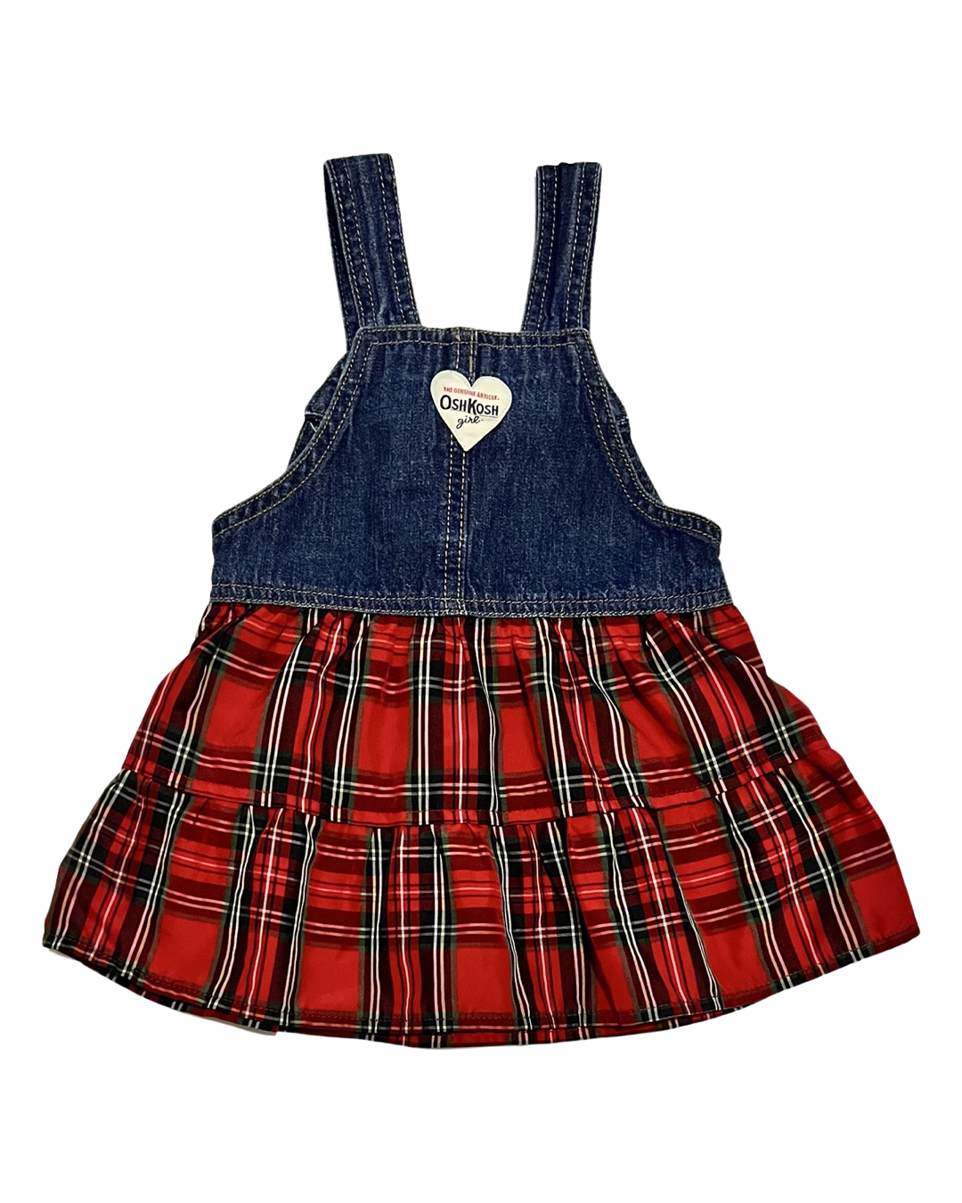 18M Baby Girl OshKosh Girl Red Plaid Overall Jumper Dress