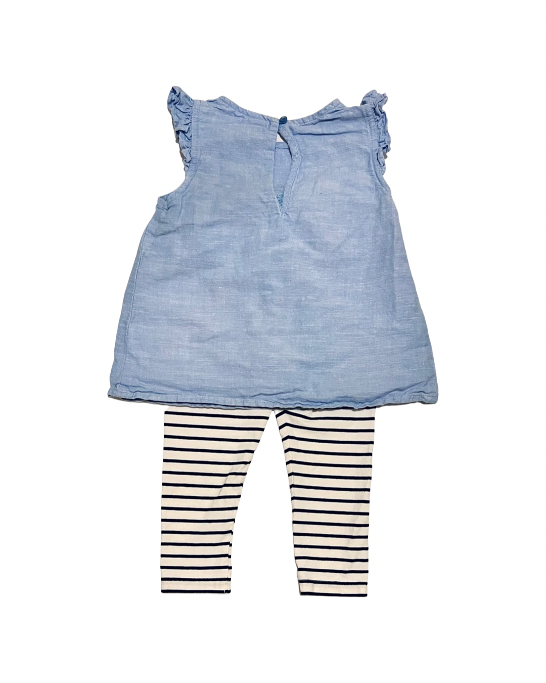 12M-18M Baby Girl H&M Outfit Chambray Top and Black / white Striped Leggings