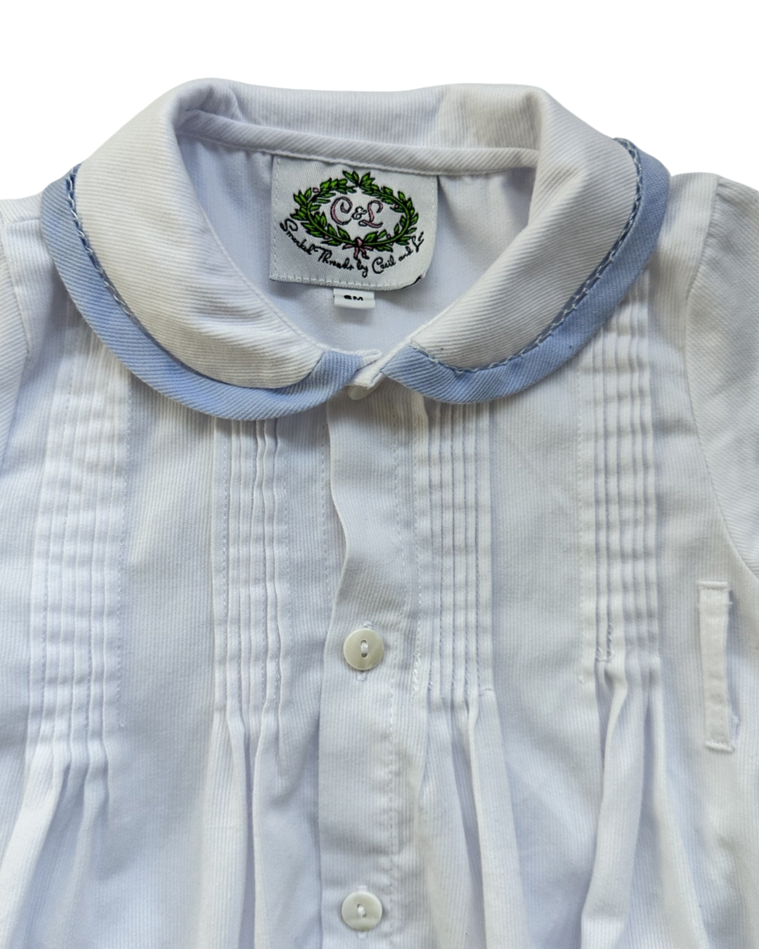 6M Baby Boy Cecil & Lou White / Blue Collared Bubble