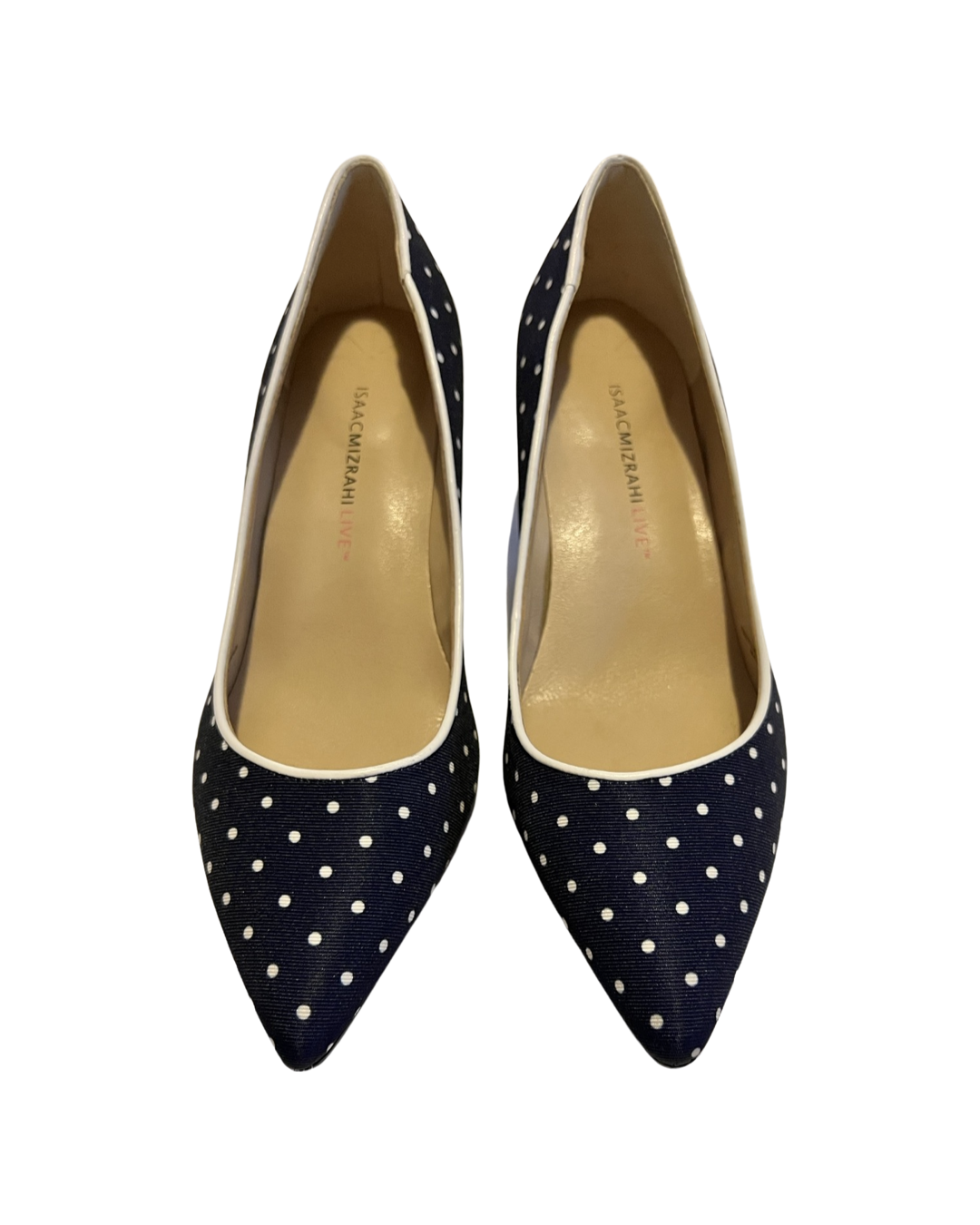Womens Size 6.5 Isaac Mizrahi Live! Navy Polka Dot Pumps Shoes