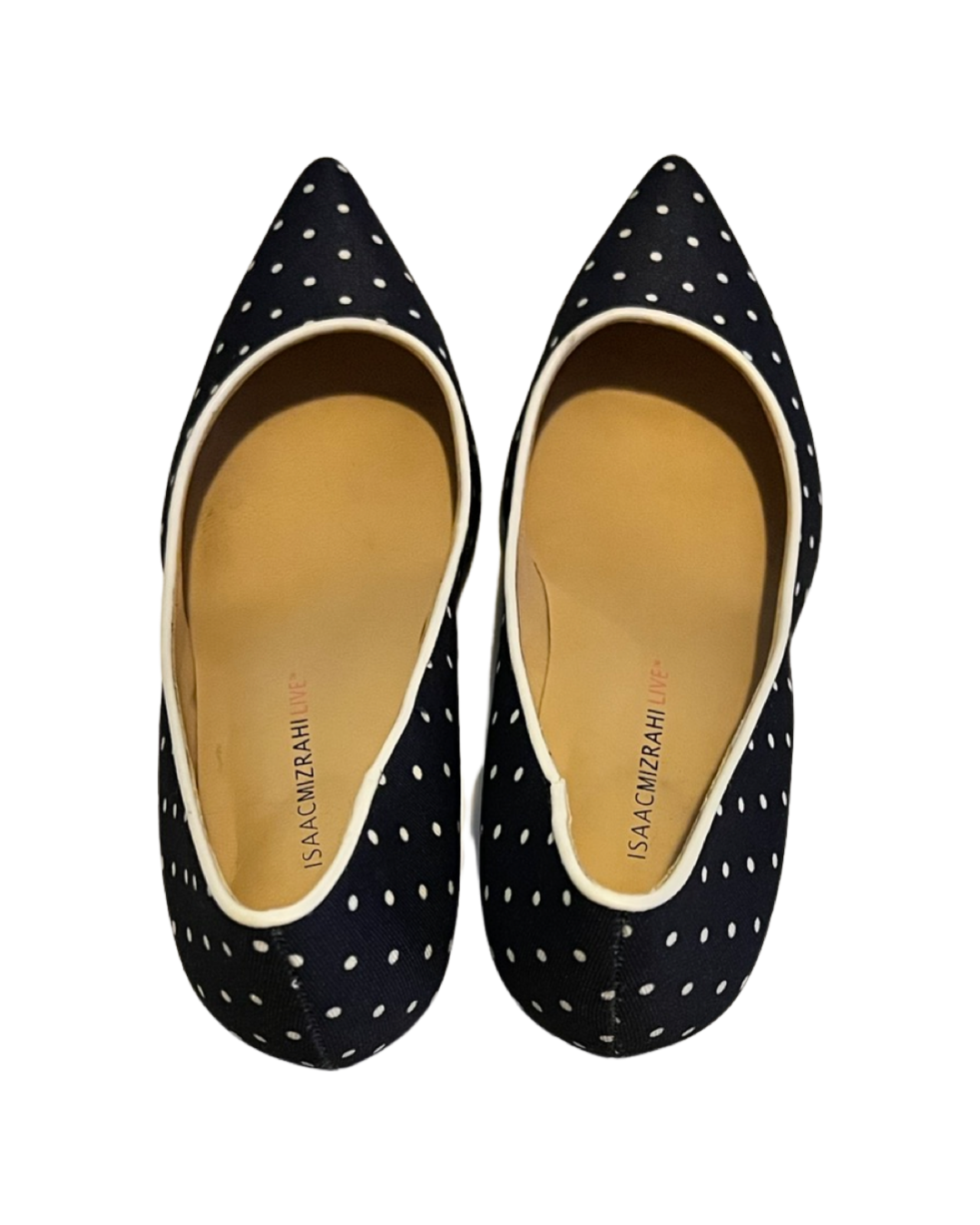 Womens Size 6.5 Isaac Mizrahi Live! Navy Polka Dot Pumps Shoes